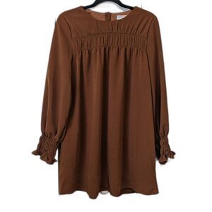 Vestique Flowy Brown Boho Peasant Cottage Prairie Long Sleeve Dress Medium